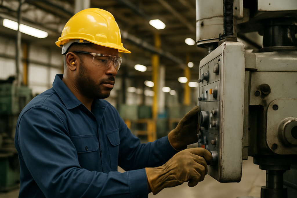 Skilled trades worker in safety gear at an Alabama industrial facility for hiring in Baldwin County