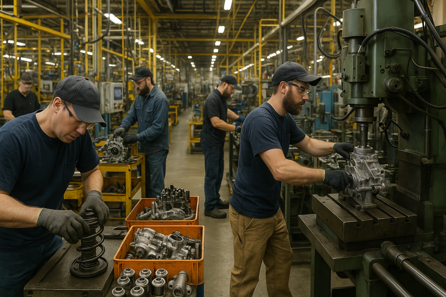 Manufacturing hiring in Michigan's automotive supply corridor with skilled trades workers on a plant floor