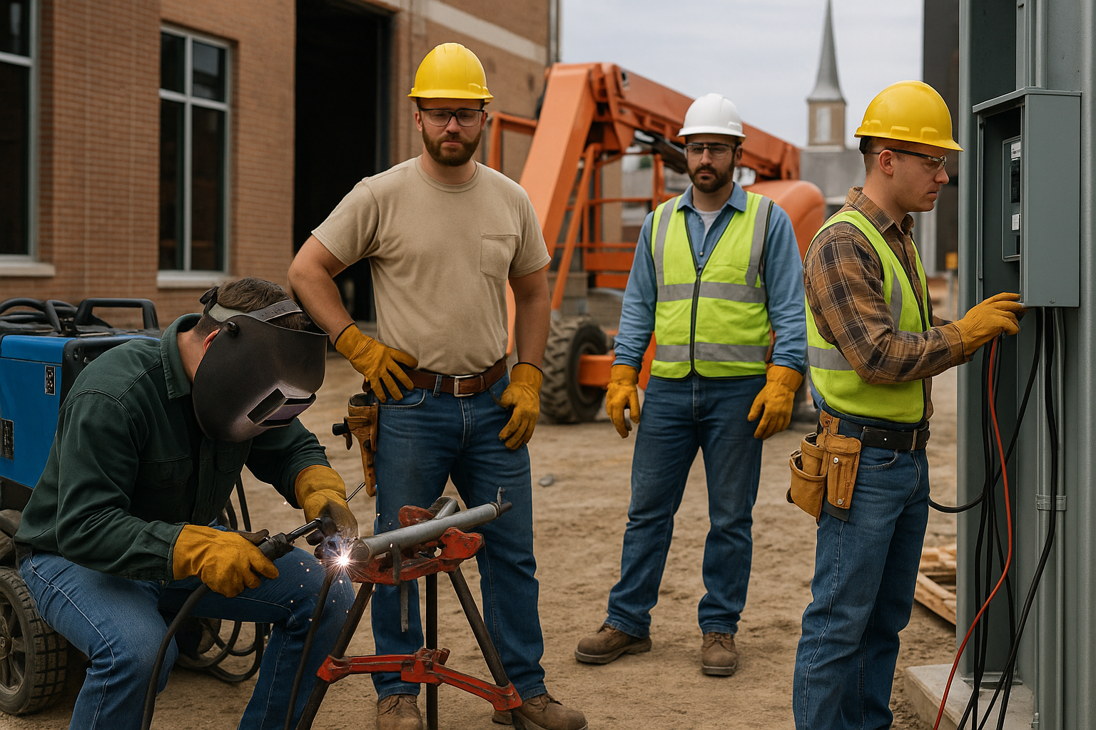 Skilled trades workers in safety gear on a worksite in Daphne, Fairhope or Foley, staffing skilled trades roles