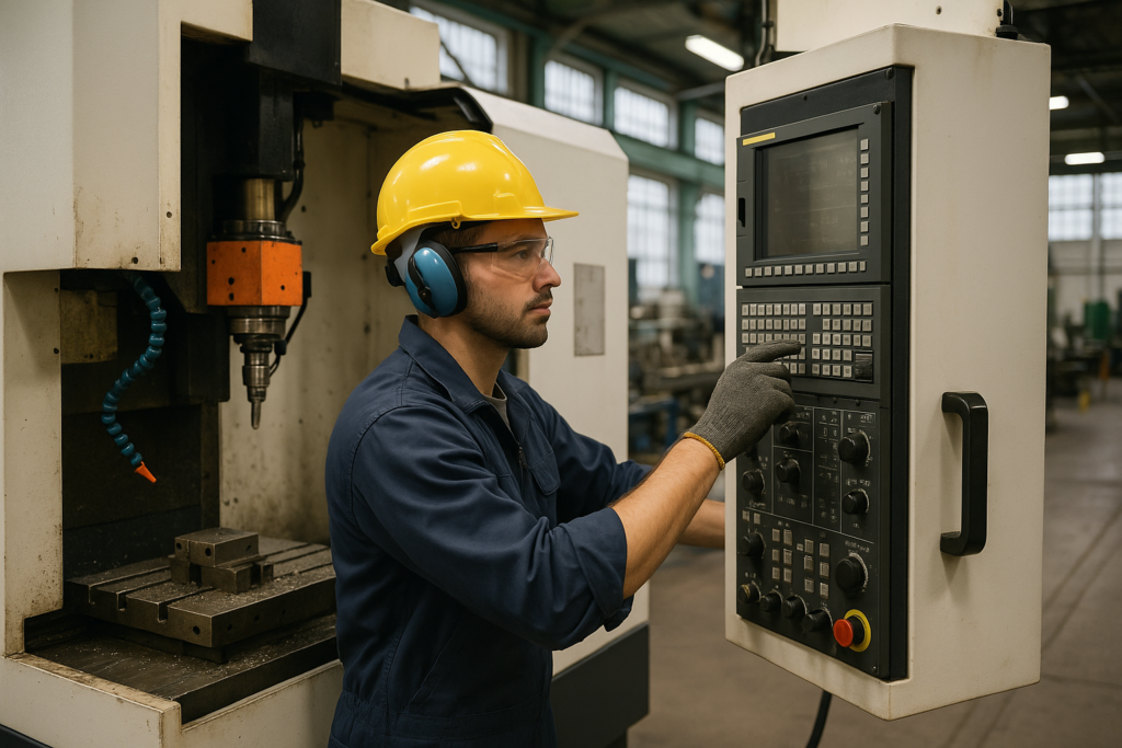 Machine operator working on CNC equipment in a manufacturing facility in Sturgis, Three Rivers or Coldwater