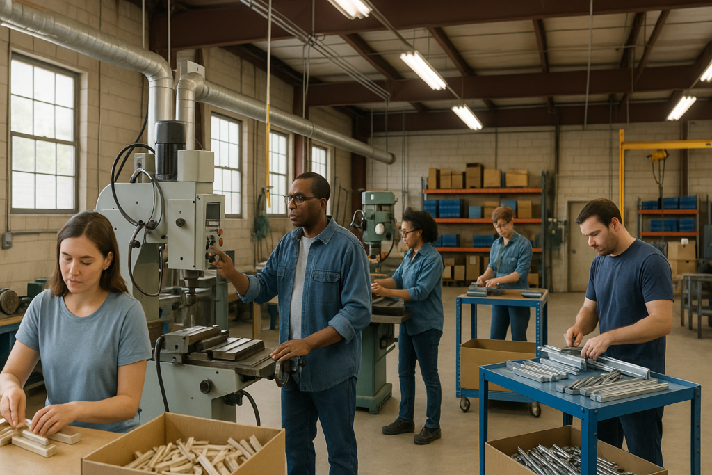 Light manufacturing workers in Bay Minette and Spanish Fort operating machinery and assembling products